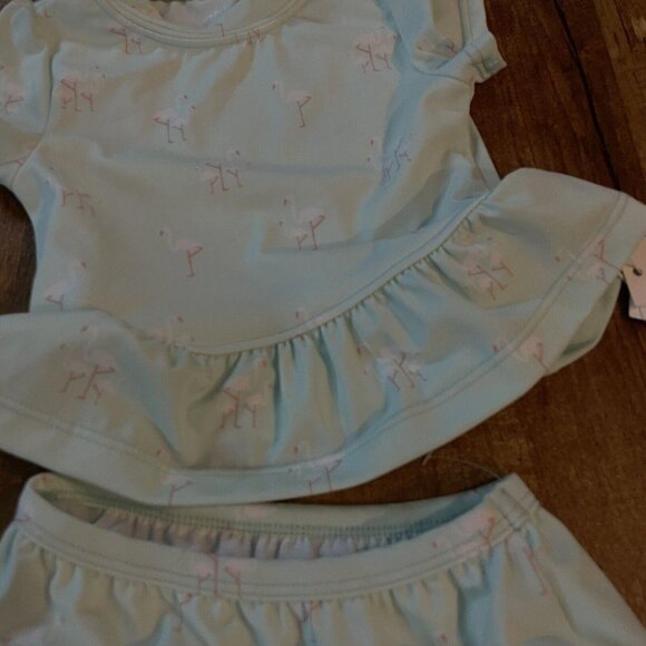 NEW 6-12m Janie and Jack GIRL Swimwear Flamingo Sunblock Bathing‎ suit 2 Piece - Picture 2 of 6